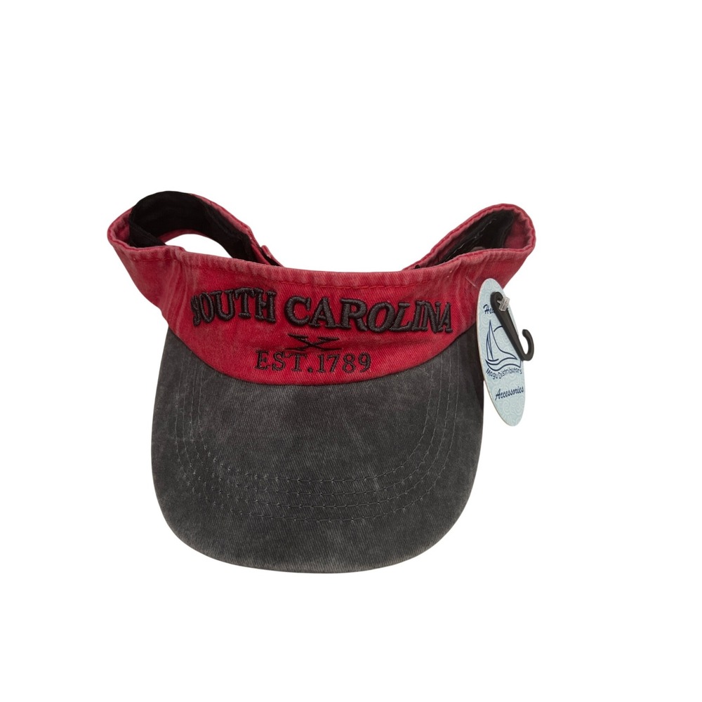 South Carolina Gamecocks USC Distressed Sun Visor Red Grey Adjustable Hat - Picture 2 of 6